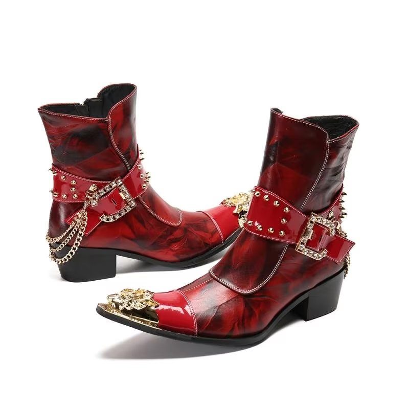 Botas Masculinas Com Textura Exótica Botins Chamativos - Vermelho