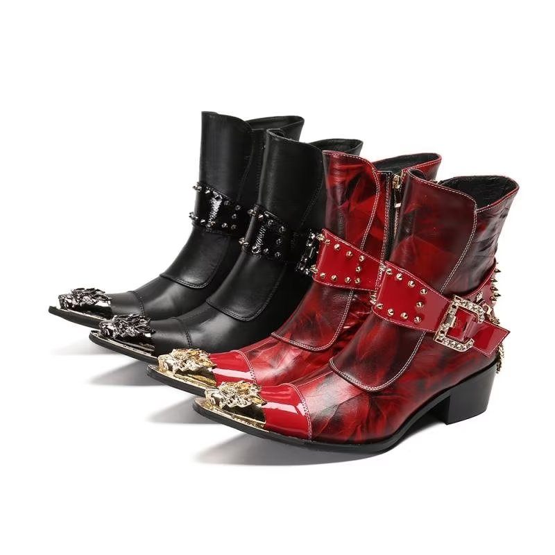 Botas Masculinas Com Textura Exótica Botins Chamativos - Vermelho