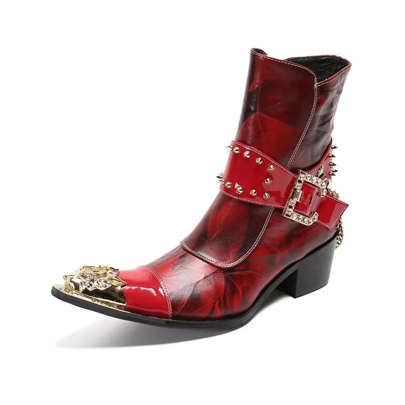 Botas Masculinas Com Textura Exótica Botins Chamativos - Vermelho
