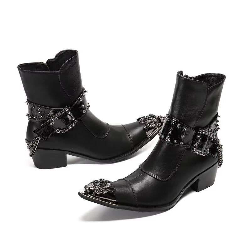 Botas Masculinas Com Textura Exótica Botins Chamativos - Preto