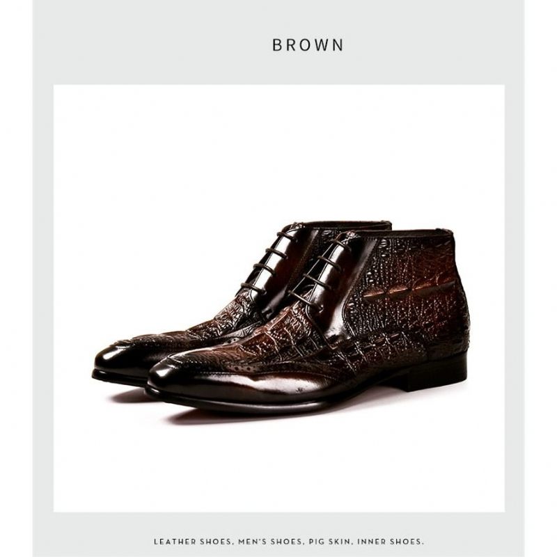 Botas Masculinas Couro Genuíno Com Cordões E Exóticas - Preto