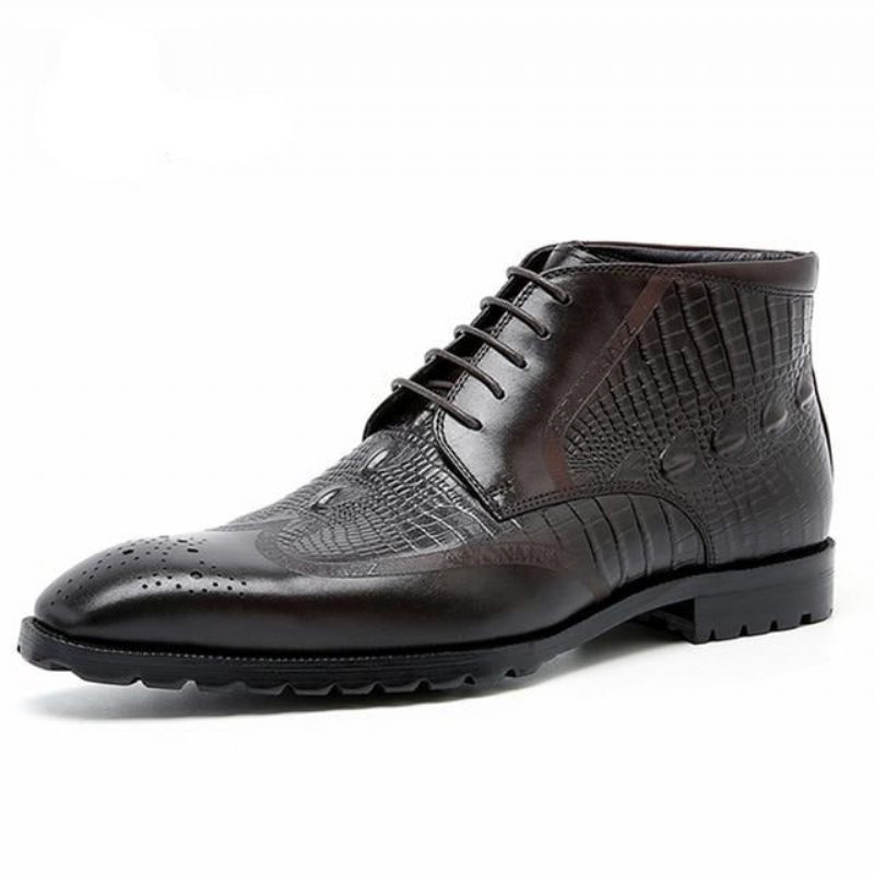 Botas Masculinas Couro Genuíno Com Cordões E Exóticas - Café