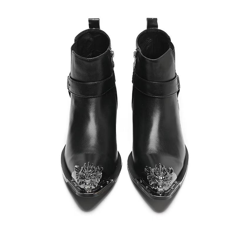 Botas Masculinas Couro Genuíno Com Zíper - Preto