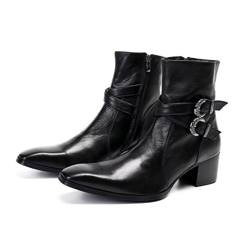 Botas Masculinas Couro Genuíno Com Zíper - Preto 1