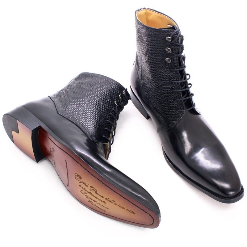 Botas Masculinas Elegantes Com Bico Fino Couro Vaca - Preto