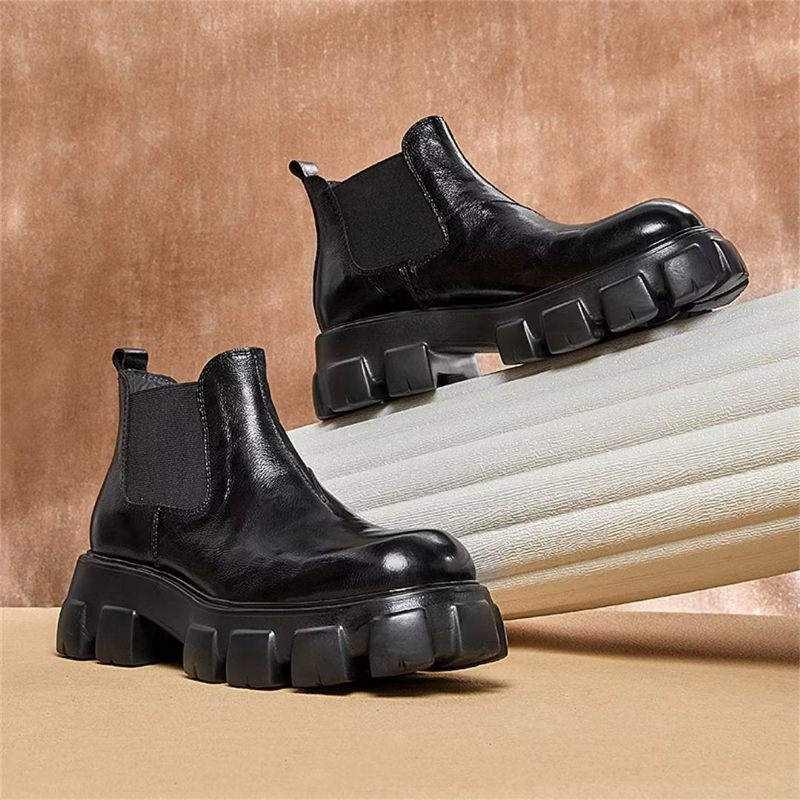 Botas Masculinas Elegantes Couro Vintage Com Zíper Curto Martin - Preto