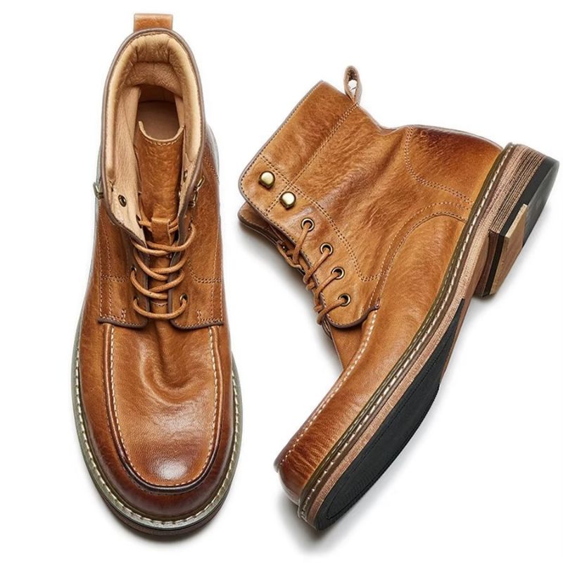 Botas Masculinas Elegantes Equinas Com Cadarço Clássico - Café