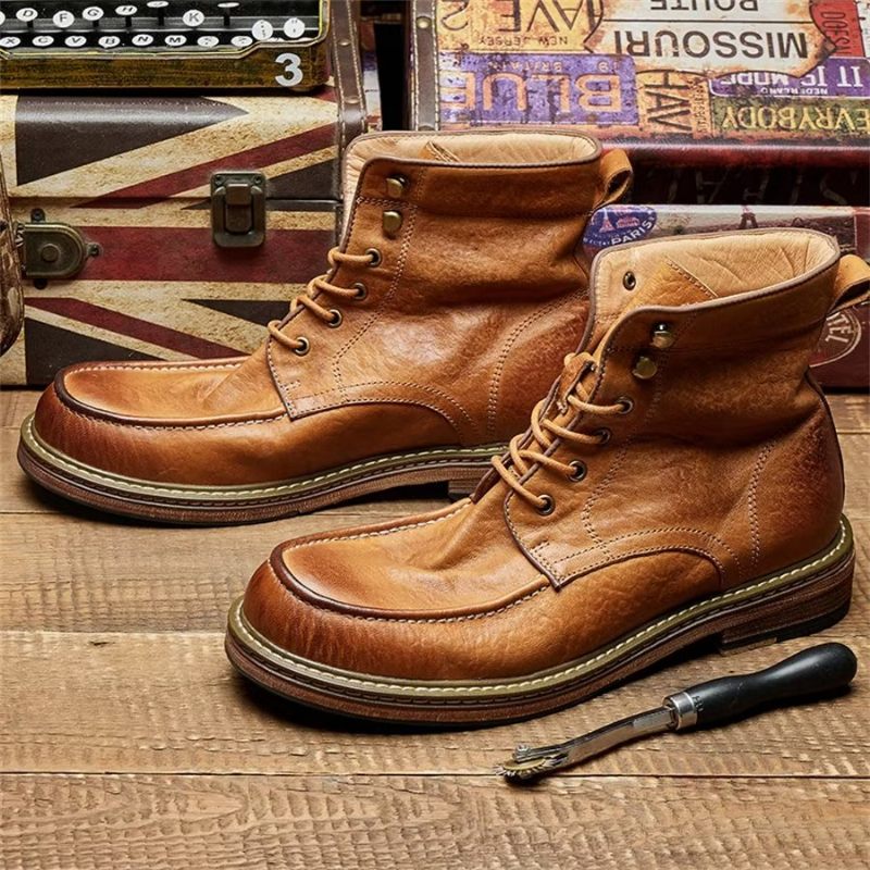 Botas Masculinas Elegantes Equinas Com Cadarço Clássico - Café
