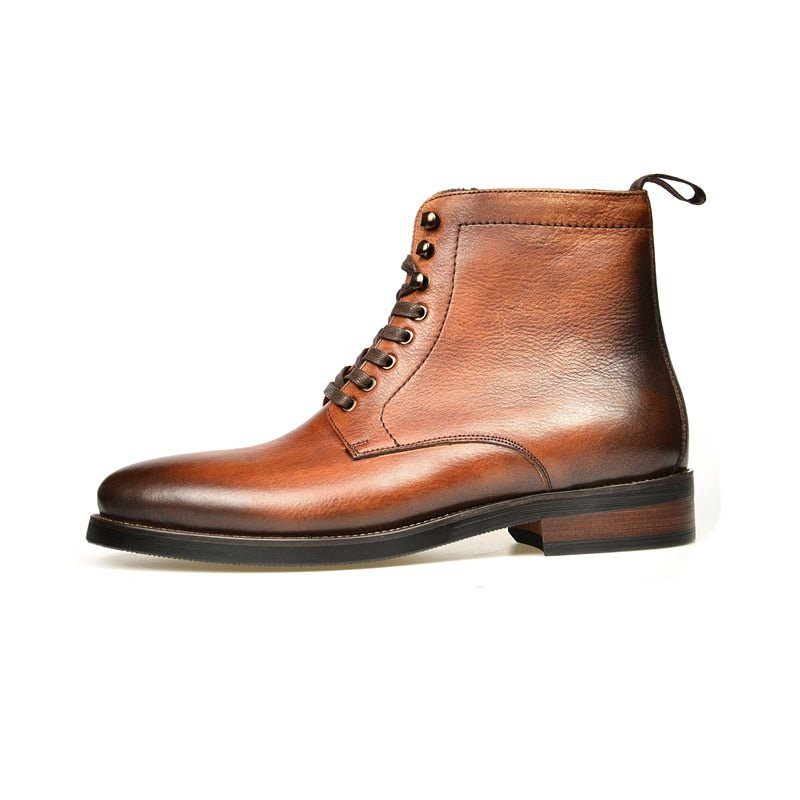 Botas Masculinas Exóticas Com Plataforma Cadarço - Café