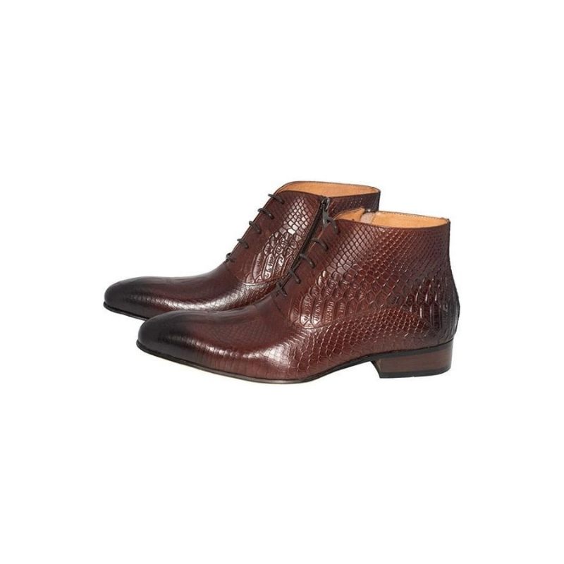 Botas Masculinas Luxo Com Padrão Crocodilo Chique Couro - Café