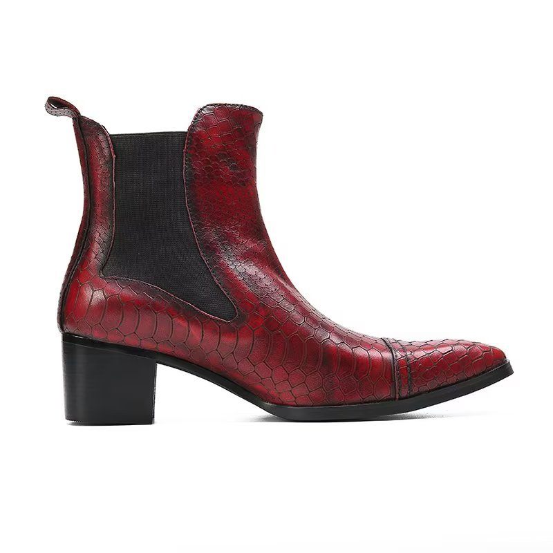 Botas Masculinas Luxo Com Textura Crocodilo Sociais Couro - Vermelho