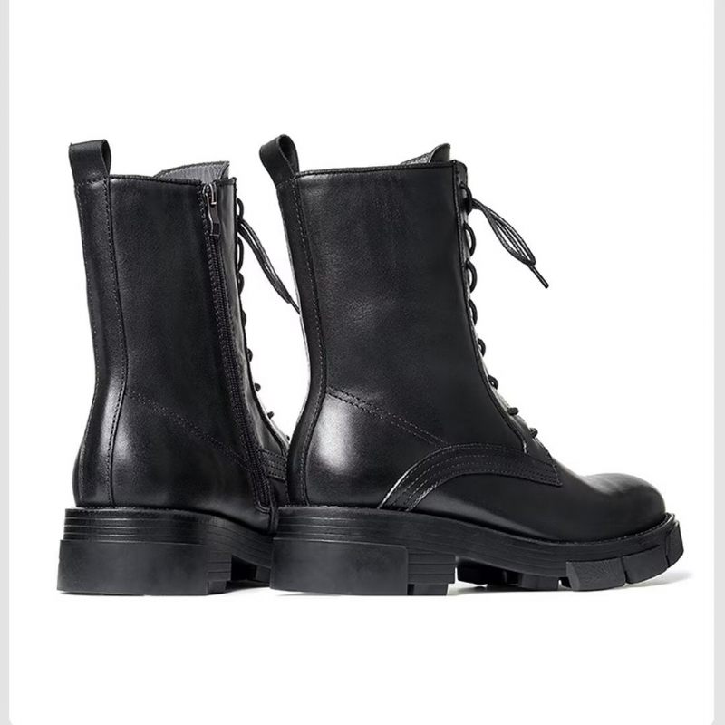 Botas Masculinas Pele Carneiro Chique Vintage Com Zíper Curto Cravejado Martin - Preto