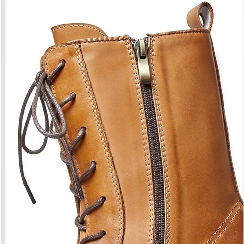 Botas Masculinas Pele Carneiro Chique Vintage Com Zíper Curto Cravejado Martin - Marrom