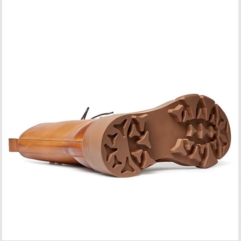 Botas Masculinas Pele Carneiro Chique Vintage Com Zíper Curto Cravejado Martin - Marrom