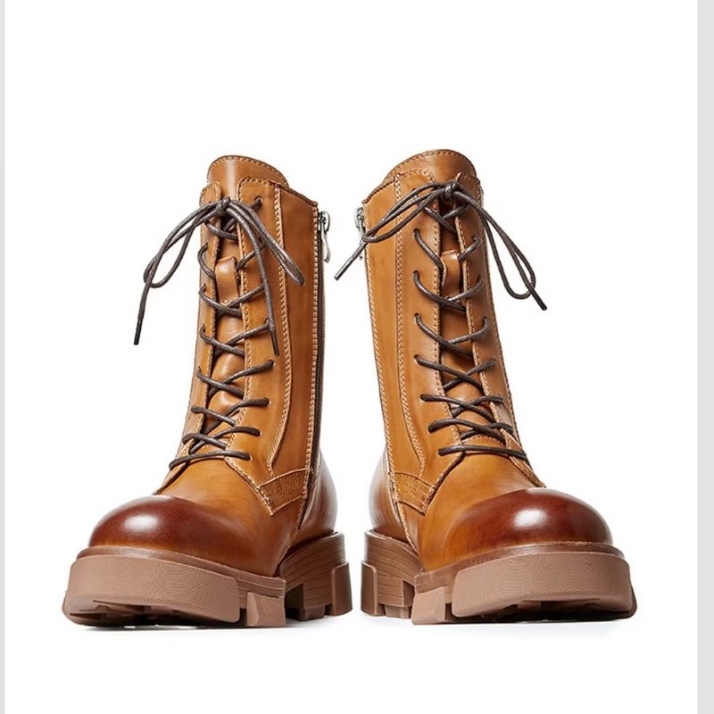 Botas Masculinas Pele Carneiro Chique Vintage Com Zíper Curto Cravejado Martin - Marrom