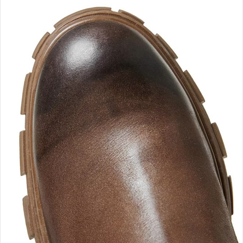 Botas Masculinas Pele Carneiro Chique Vintage Com Zíper Curto Em Dois Tons Martin Boots - Marrom