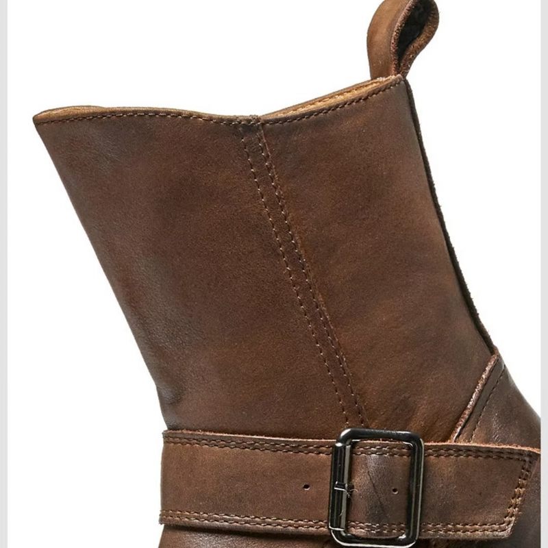 Botas Masculinas Pele Carneiro Chique Vintage Com Zíper Curto Em Dois Tons Martin Boots - Marrom