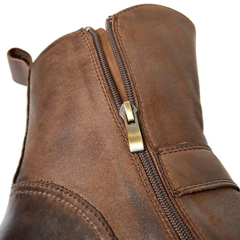 Botas Masculinas Pele Carneiro Chique Vintage Com Zíper Curto Em Dois Tons Martin Boots - Marrom