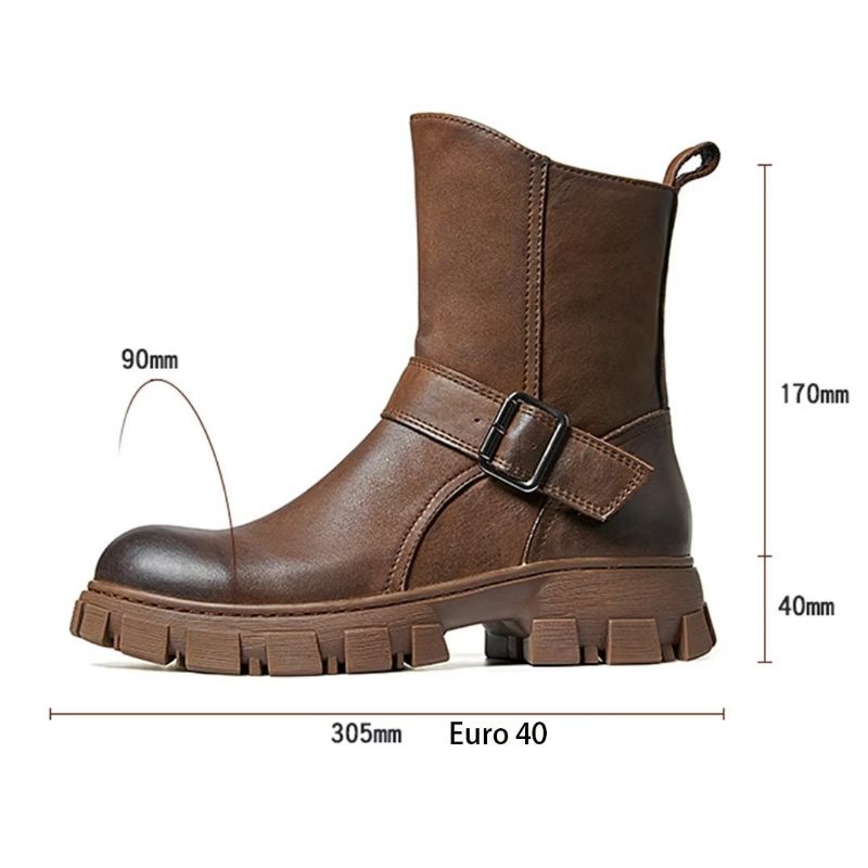 Botas Masculinas Pele Carneiro Chique Vintage Com Zíper Curto Em Dois Tons Martin Boots - Marrom