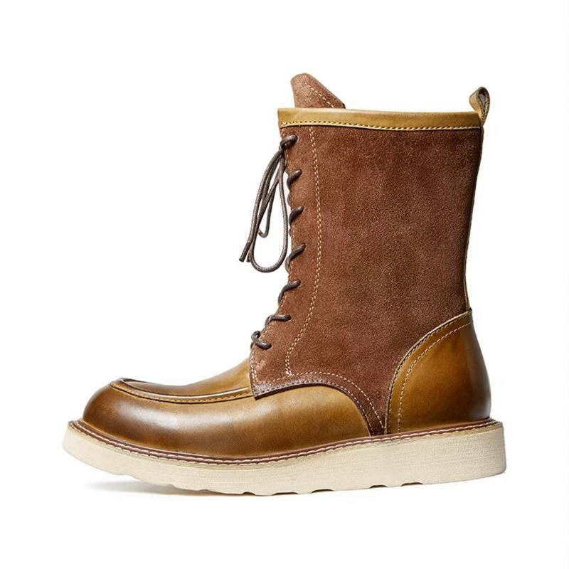 Botas Masculinas Pele Carneiro Chique Vintage Embelezadas - Marrom 