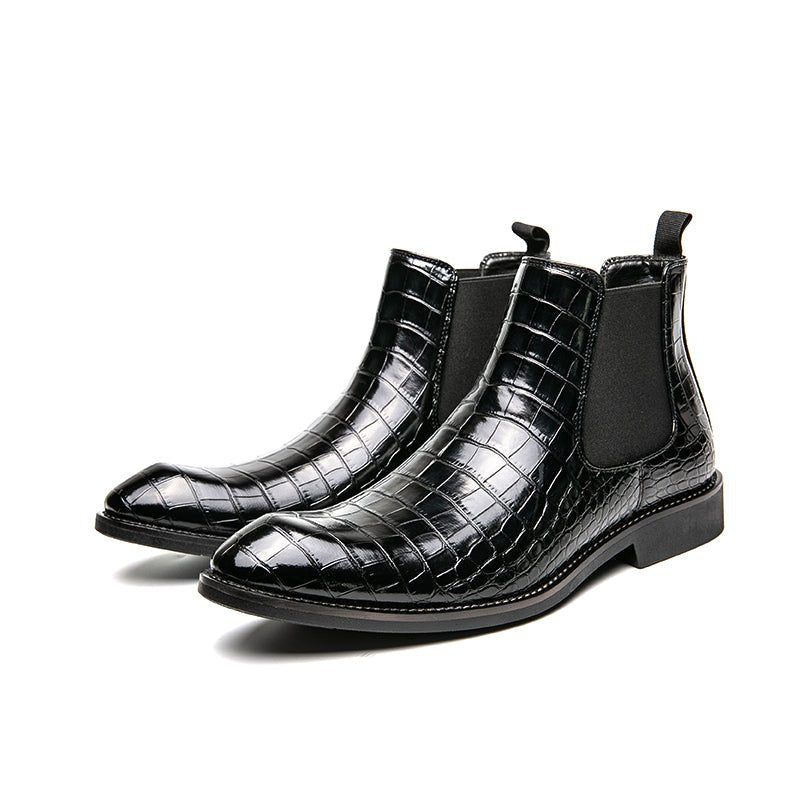 Botas Masculinas Retrô Com Padrão Crocodilo Cano Alto - Preto 2