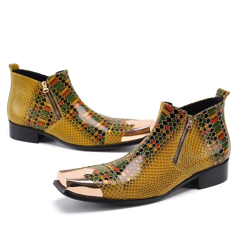 Botas Masculinas Tornozelo Couro Com Textura Crocodilo Luxo - Ouro