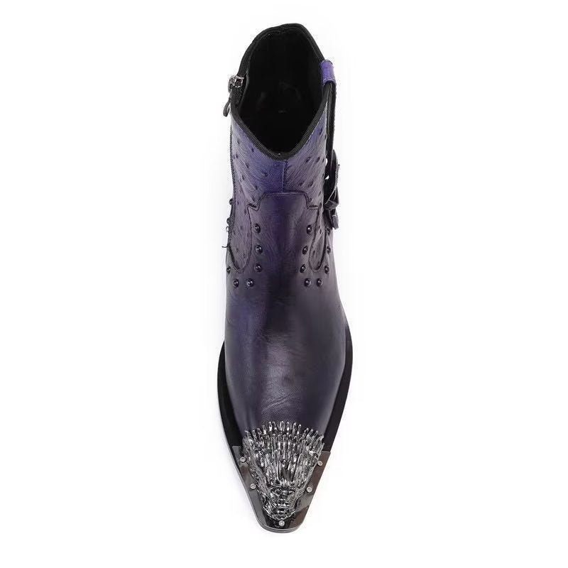 Botas Masculinas Tornozelo Couro Exótico Luxo - Roxo