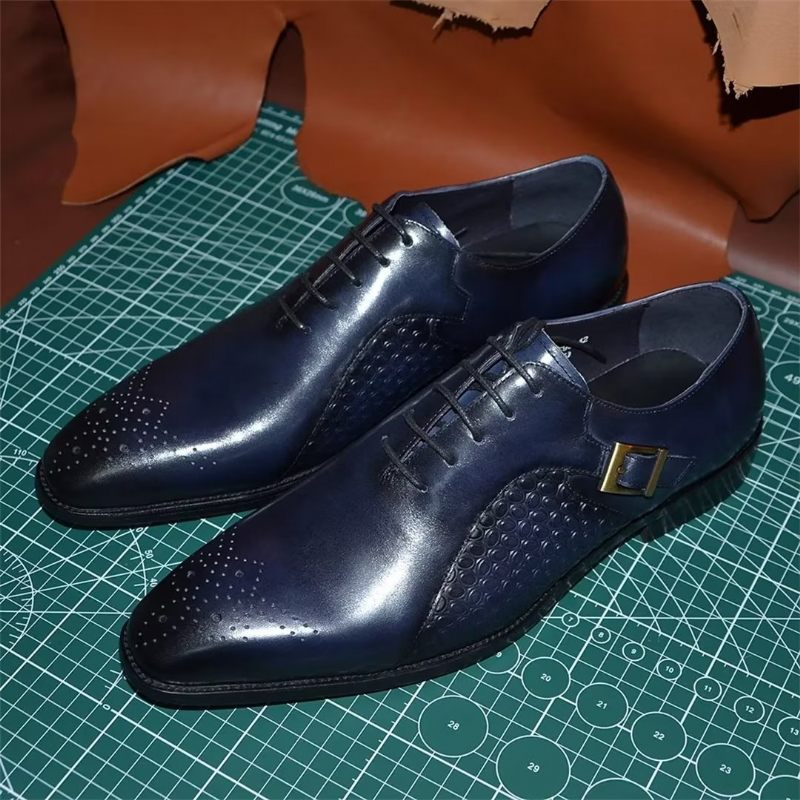 Calçado Formal Masculino Couro Precisão Pontiagudo -  Azul