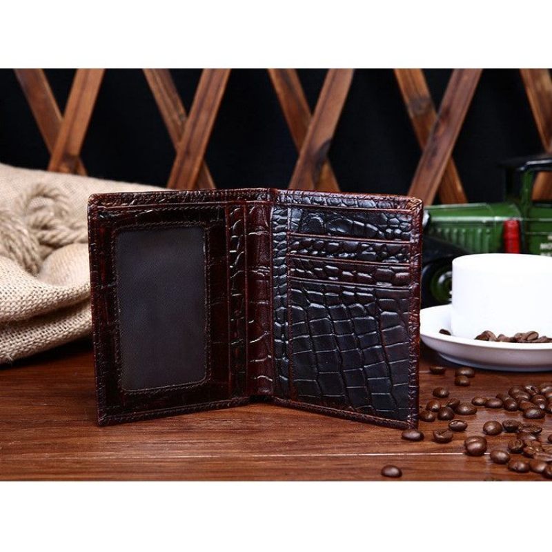 Carteiras Masculinas Luxo Croc Horn Back Carteira Curta - Café