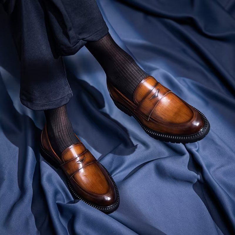 Mocassins Masculinos Luxuosos Couro Chiques Sem Cadarço - Marrom