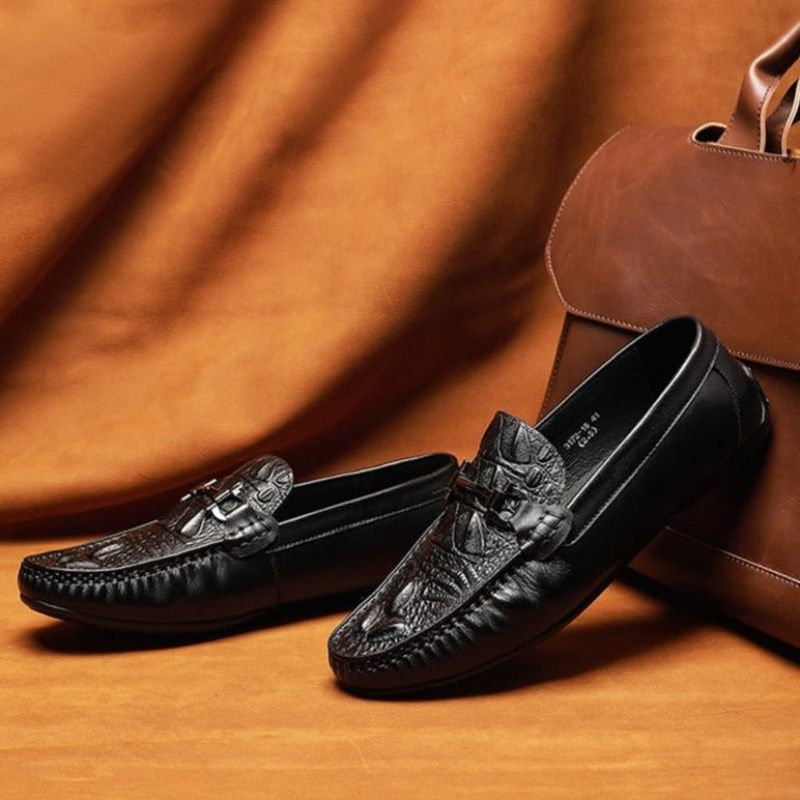 Mocassins Masculinos À Prova D'água Deslizantes Em Couro - Preto