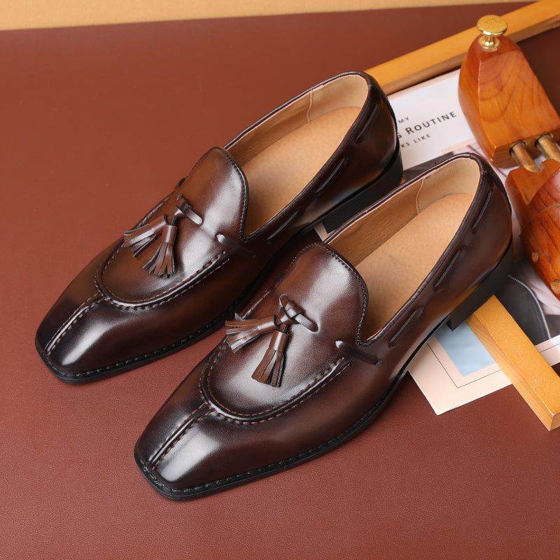 Mocassins Masculinos Sunshine Tassel Designer Sapatos Sociais Casamento - Café