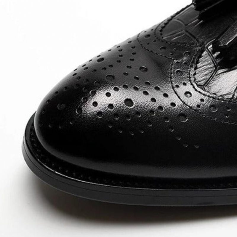 Mocassins Masculinos Vintage Com Borla Brogue - Preto