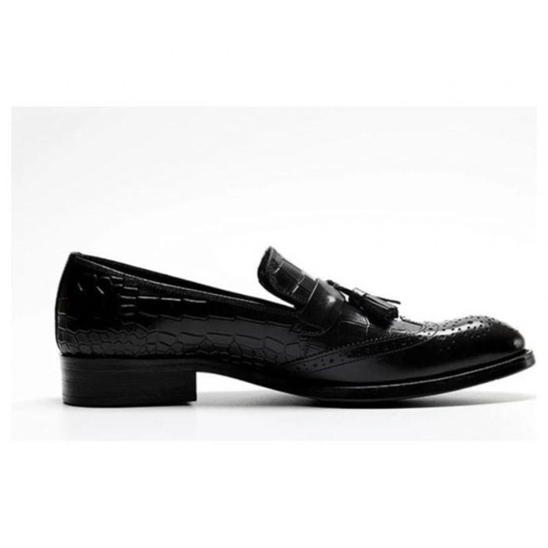 Mocassins Masculinos Vintage Com Borla Brogue - Preto