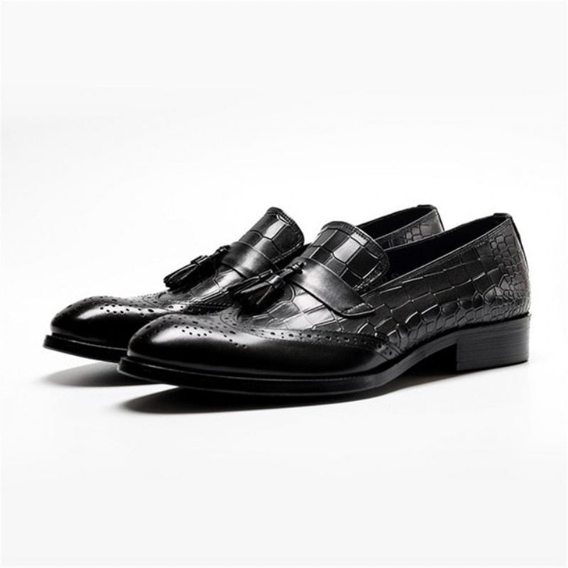 Mocassins Masculinos Vintage Com Borla Brogue - Preto
