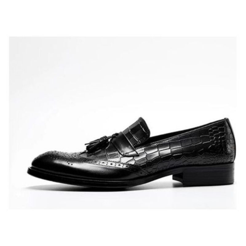 Mocassins Masculinos Vintage Com Borla Brogue - Preto