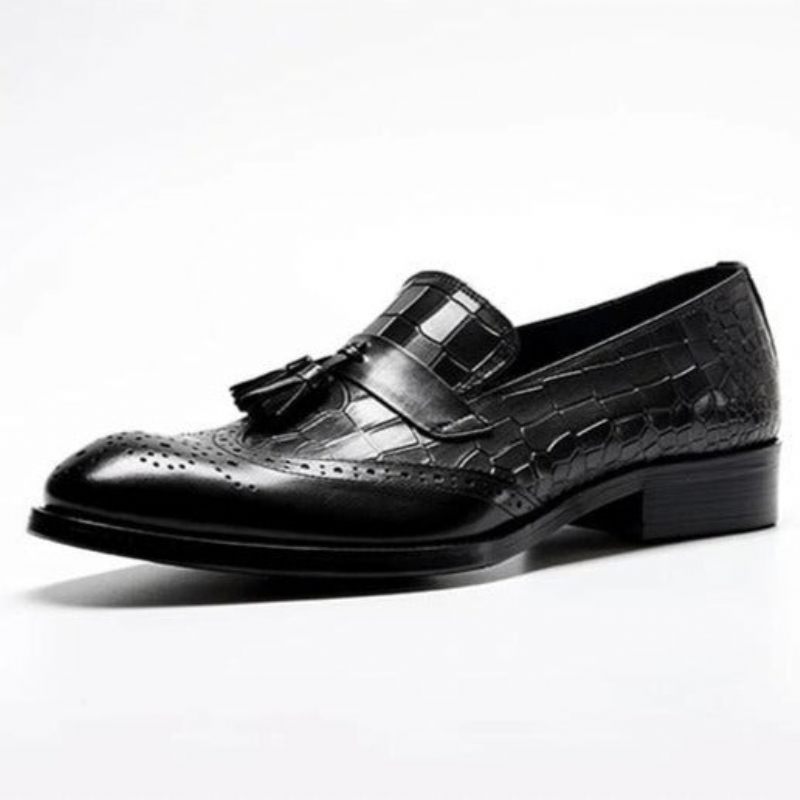 Mocassins Masculinos Vintage Com Borla Brogue - Preto