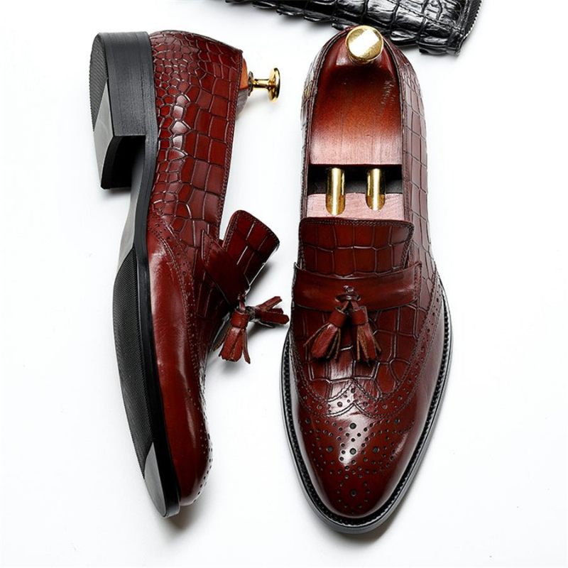 Mocassins Masculinos Vintage Com Borla Brogue - Vermelho