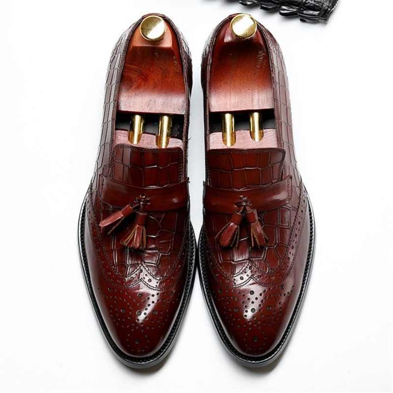 Mocassins Masculinos Vintage Com Borla Brogue - Vermelho
