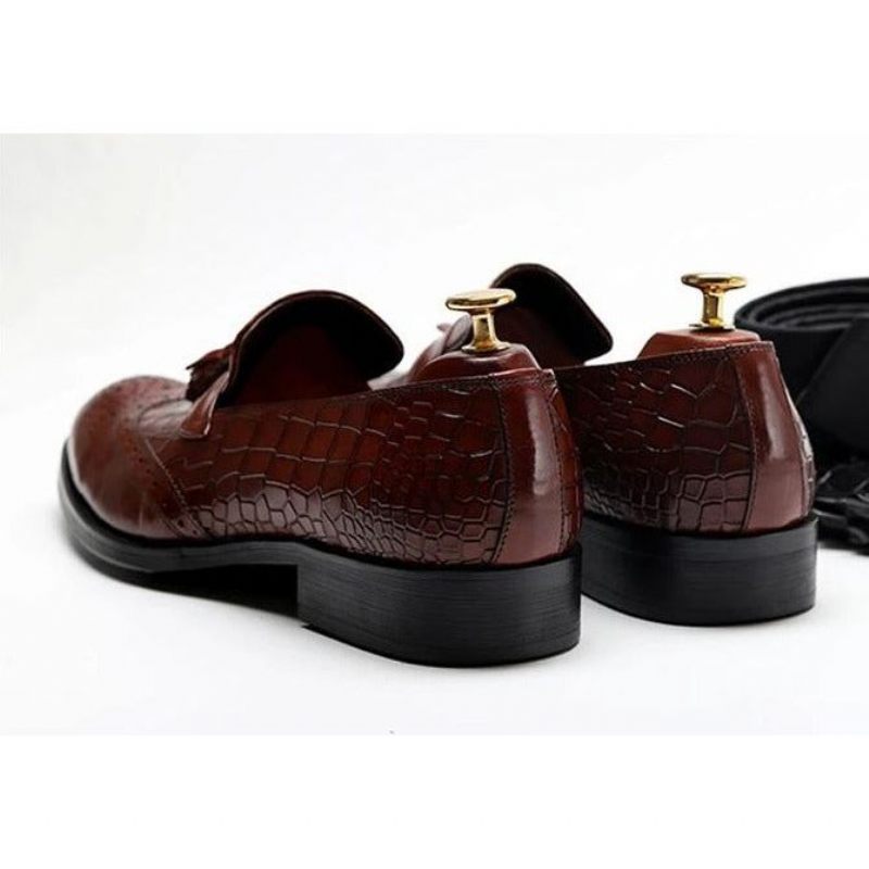 Mocassins Masculinos Vintage Com Borla Brogue - Vermelho