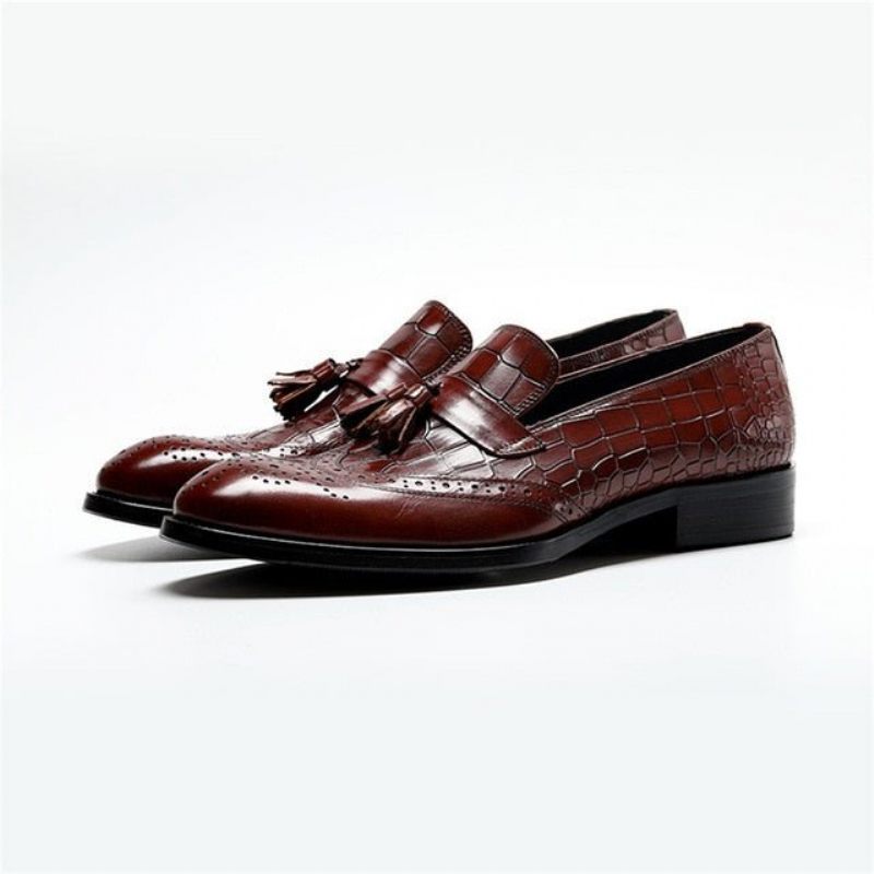 Mocassins Masculinos Vintage Com Borla Brogue - Vermelho
