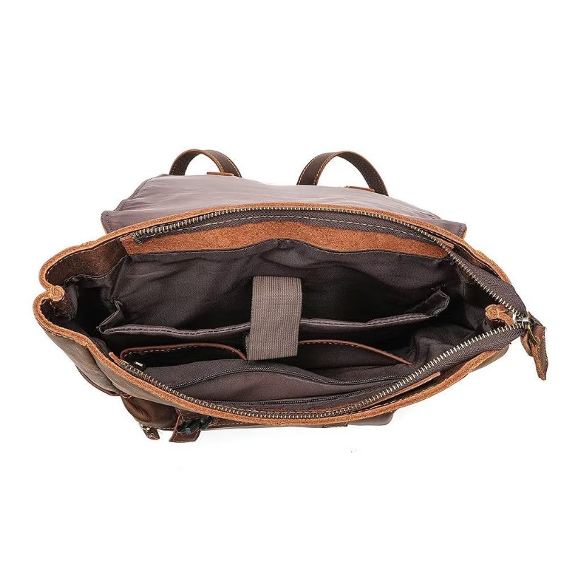 Mochilas Masculinas Couro Para Viagens Negócios Mochila Computador - Café