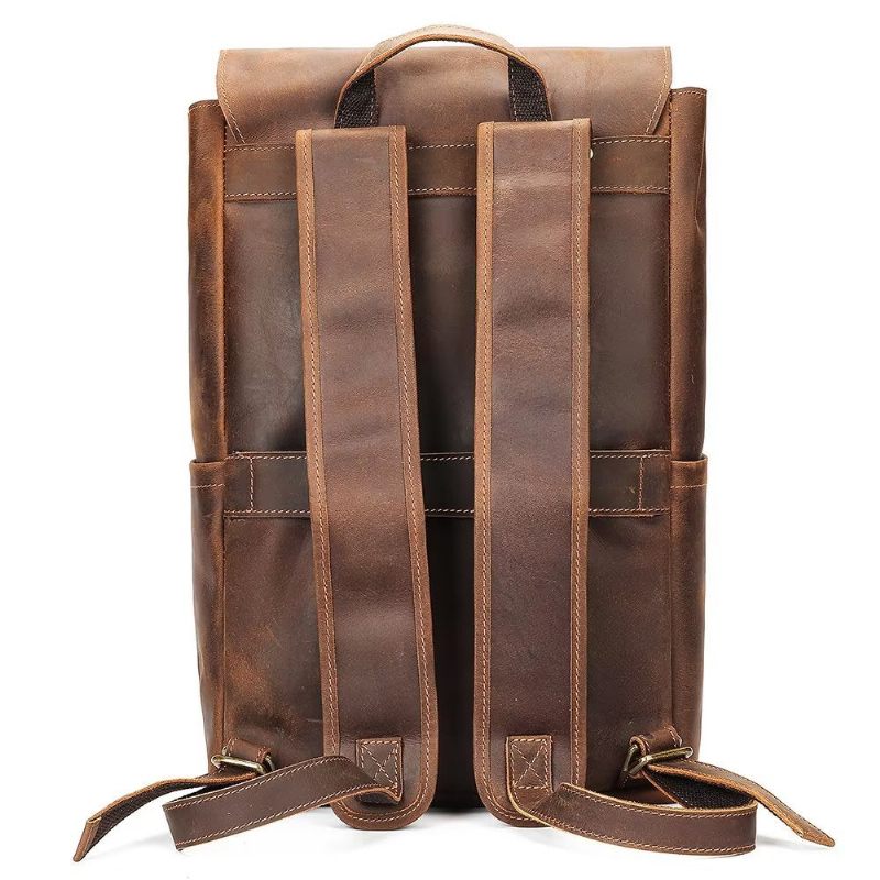 Mochilas Masculinas Couro Para Viagens Negócios Mochila Computador - Café
