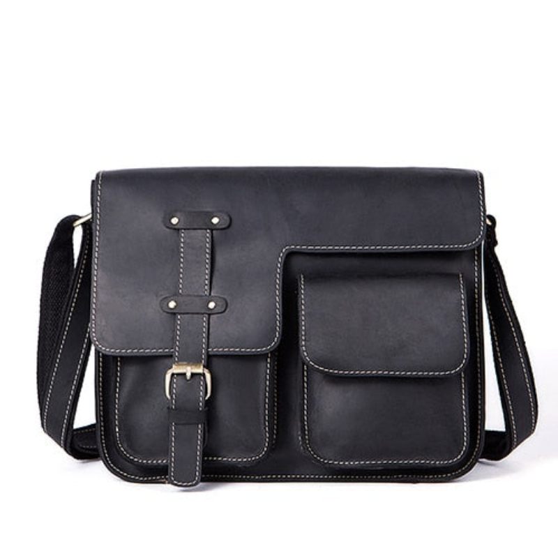 Pastas Masculinas Luxo Couro Exótico Vintage Aba Crossbody Maleta - Preto