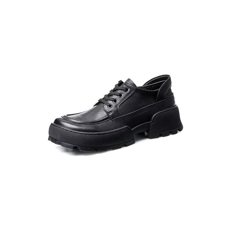 Sapatos Casuais Masculinos Com Bico Quadrado E Cadarço - Preto