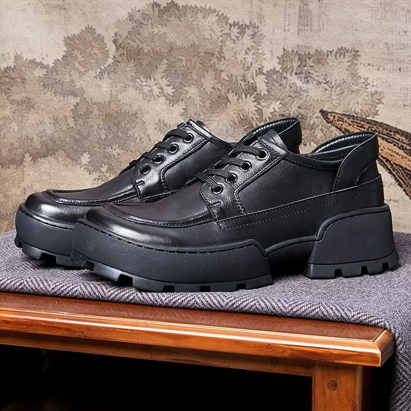 Sapatos Casuais Masculinos Com Bico Quadrado E Cadarço - Preto