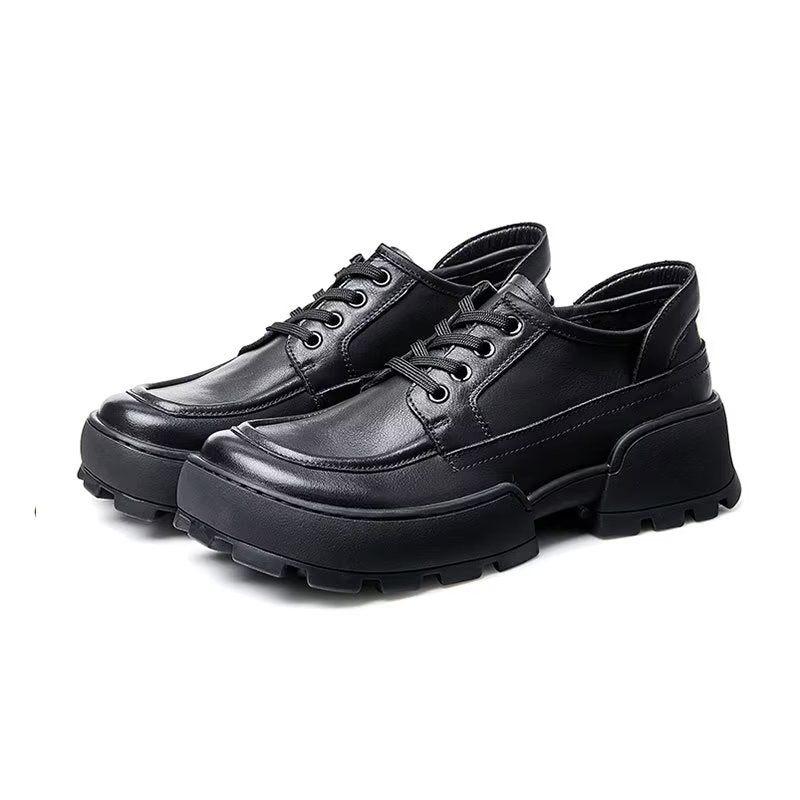 Sapatos Casuais Masculinos Com Bico Quadrado E Cadarço - Preto