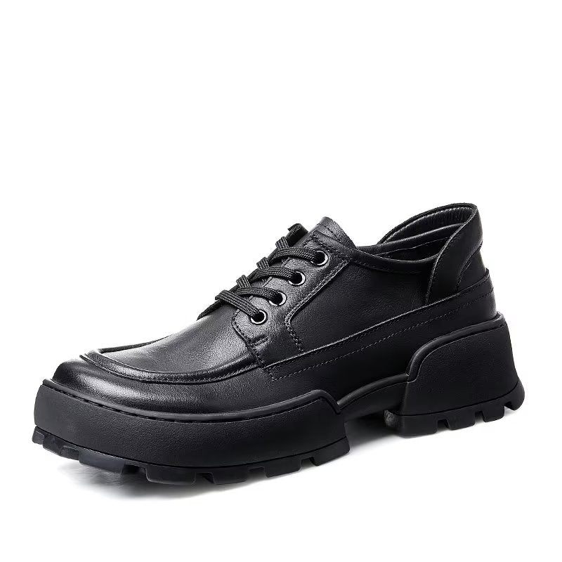 Sapatos Casuais Masculinos Com Bico Quadrado E Cadarço - Preto