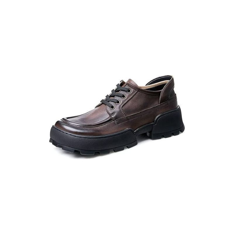 Sapatos Casuais Masculinos Com Bico Quadrado E Cadarço - Café