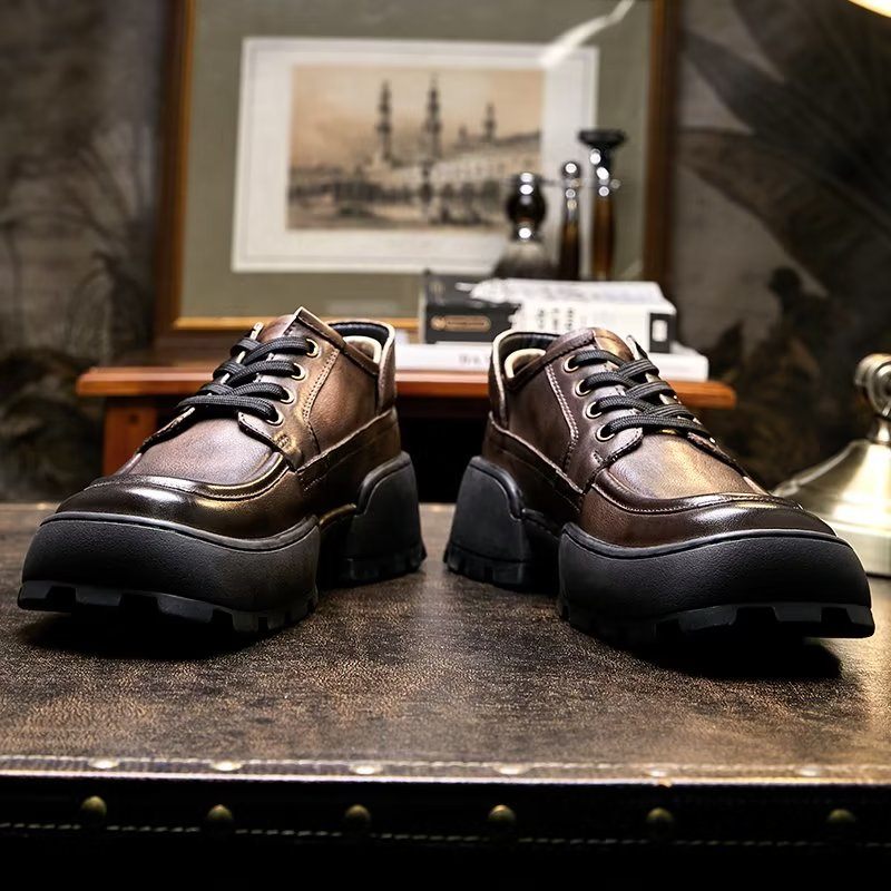Sapatos Casuais Masculinos Com Bico Quadrado E Cadarço - Café